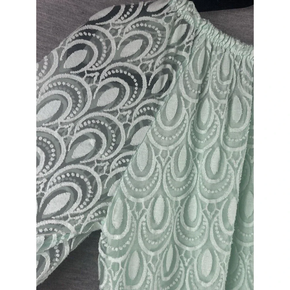 Lola Women's Blouse Green Silk Lace Long Sleeve Top Sz S / M Made in Italy - Picture 3 of 13